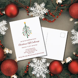 Invitation Carte Postale Fête de Noël Échange de cadeaux Festif À feuillage