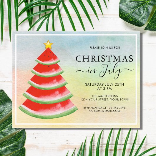 Invitation Carte Postale Fête de Noël en Juillet Pastèque