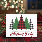 Invitation Carte Postale Fête de Noël Rustique Red Plaid Green Trees