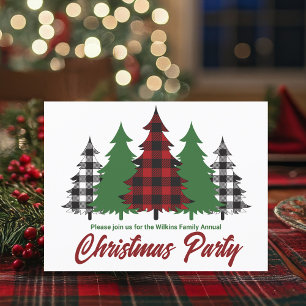 Invitation Carte Postale Fête de Noël Rustique Red Plaid Green Trees