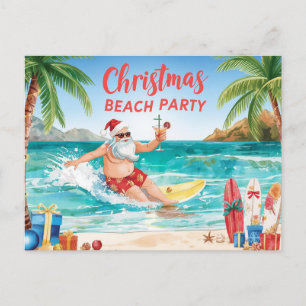 Invitation Carte Postale Fête de Noël sur la plage – Surf de Père Noël trop