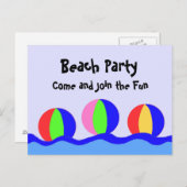 Invitation Carte Postale Fête De Plage Avec Balles De Plage (Devant / Derrière)