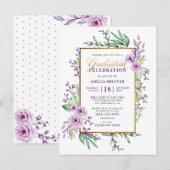 Invitation Carte Postale Fête de remise de diplômes fleurs violettes écritu (Devant / Derrière)