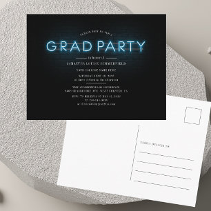 Invitation Carte Postale Fête de remise des diplômes Bleu Néon Diplômé 2026