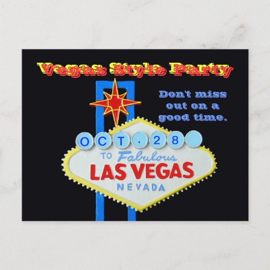 Invitation Carte Postale Fête de style Vegas Date personnalisée (Devant)