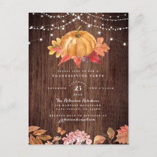 Invitation Carte Postale Fête de Thanksgiving : Citrouille peint et jeux de