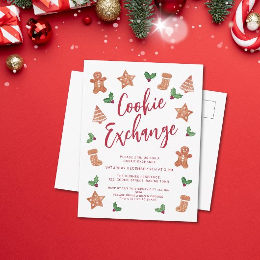 Invitation Carte Postale Fête d'échange de biscuits de Noël 