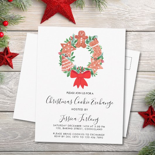Invitation Carte Postale Fête d'échange de biscuits de Noël