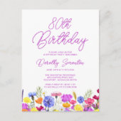 Invitation Carte Postale Fête des 80 ans Fleurs sauvages violettes Abordabl (Devant)