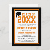 Invitation Carte Postale Fête des diplômés noirs et orange (Devant / Derrière)