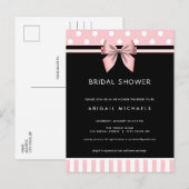 Invitation Carte Postale Fête des mariées à points rose et noir (Devant / Derrière)