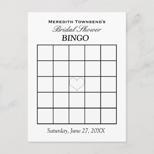 Invitation Carte Postale Fête des mariées Bingo Typographie Simple Plaque (Devant)