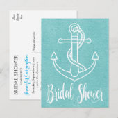 Invitation Carte Postale Fête des mariées bleu marine Ancre de navire (Devant / Derrière)