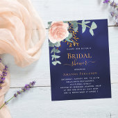 Invitation Carte Postale Fête des mariées bleu marine or rose