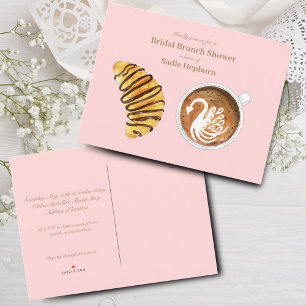 Invitation Carte Postale Fête des mariées Brunch Aquarelle Latte & Croissan