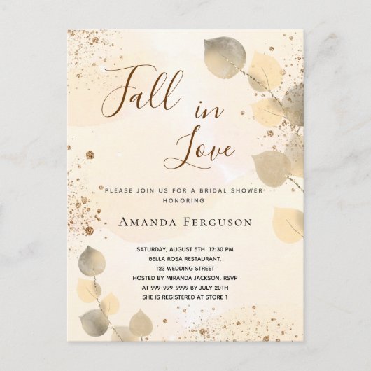 Invitation Carte Postale Fête des mariées chute de parties scintillant doré (Devant)