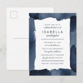 Invitation Carte Postale Fête des mariées d'aquarelle bleu marine (Devant / Derrière)