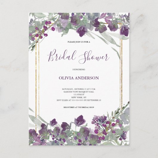 Invitation Carte Postale Fête des mariées d'aquarelle fleur sauvage (Devant)