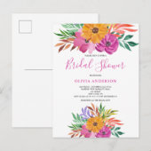 Invitation Carte Postale Fête des mariées d'aquarelle rose tropicale (Devant / Derrière)