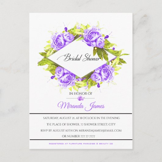 Invitation Carte Postale Fête des mariées d'arrangement des Roses d'aquarel (Devant)