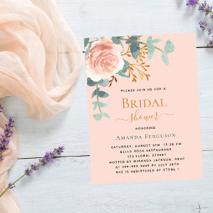 Invitation Carte Postale Fête des mariées de pêche rose en or vert