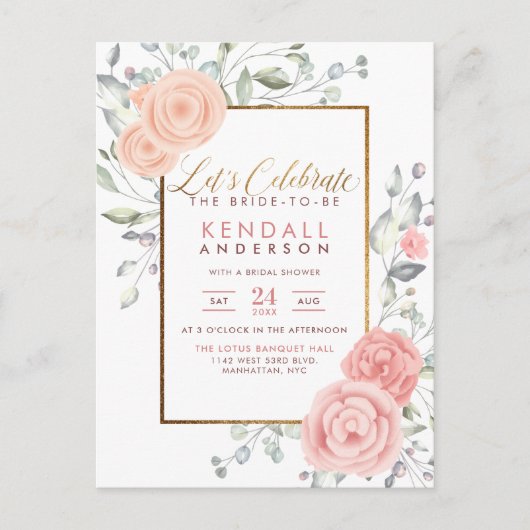 Invitation Carte Postale Fête des mariées de printemps de Fleurs peintes ro (Devant)