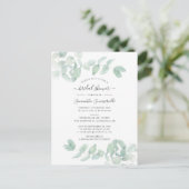 Invitation Carte Postale Fête des mariées de script botanique Eucalyptus Gr (Debout devant)