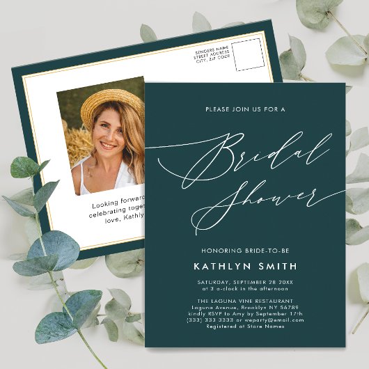 Invitation Carte Postale Fête des mariées de script écologique botanique