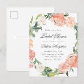 Invitation Carte Postale Fête des mariées Eucalyptus & Peonies aquarelle (Devant / Derrière)