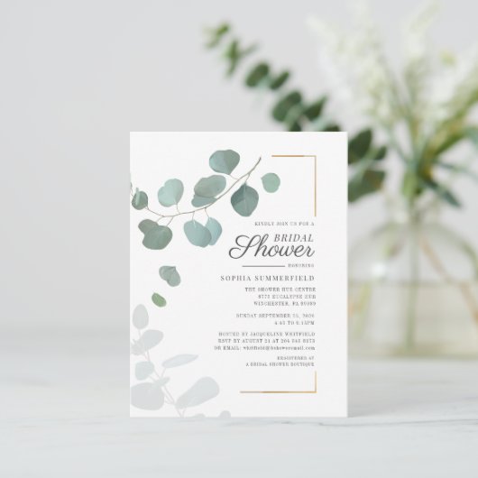 Invitation Carte Postale Fête des mariées Eucalyptus Script Verdure Floral (Debout devant)