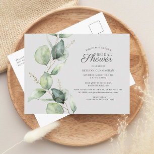Invitation Carte Postale Fête des mariées Feuille Eucalyptus Green