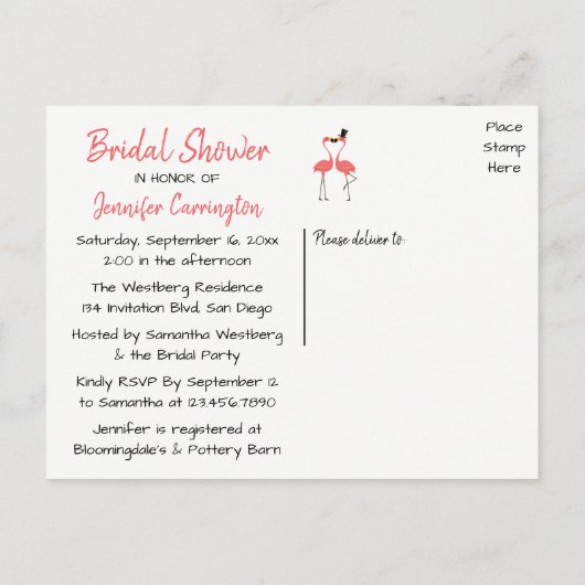 Invitation Carte Postale Fête des mariées Flamants roses roses Tropical Sum (Dos)