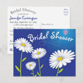 Invitation Carte Postale Fête des mariées florale Bleu marais blanc (Devant / Derrière)