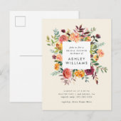 Invitation Carte Postale Fête des mariées florale Blush & Burgundy Marsala (Devant / Derrière)