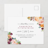 Invitation Carte Postale Fête des mariées florale chic et bordeaux (Devant / Derrière)