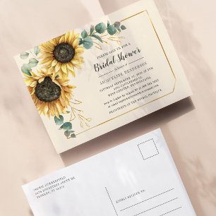 Invitation Carte Postale Fête des mariées florale de tournesol Eucalyptus