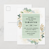 Invitation Carte Postale Fête des mariées florale or et aquarelle (Devant / Derrière)