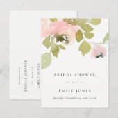 INVITATION CARTE POSTALE FÊTE DES MARIÉES FLORALE ROSE DOUX BLUSH (Devant / Derrière)