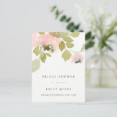 INVITATION CARTE POSTALE FÊTE DES MARIÉES FLORALE ROSE DOUX BLUSH (Debout devant)