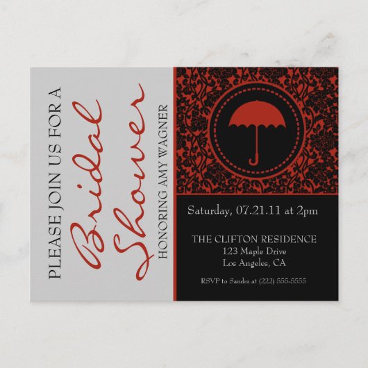 Invitation Carte Postale Fête des mariées gothique noir et rouge (Devant)