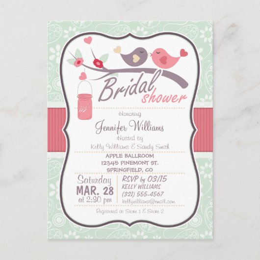 Invitation Carte Postale Fête des mariées Inséparable; Sage Green Paisley (Devant)