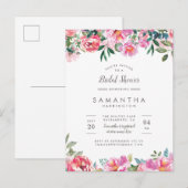 Invitation Carte Postale Fête des mariées moderne rose de pivoines (Devant / Derrière)