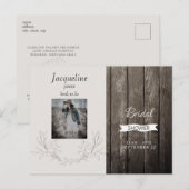 Invitation Carte Postale Fête des mariées neutre en bois rustique (Devant / Derrière)