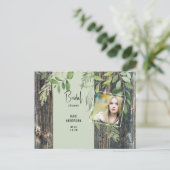 Invitation Carte Postale Fête des mariées photo Eucalyptus Rustic Sage (Debout devant)