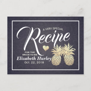 Invitation Carte Postale Fête des mariées Recette Chic Gold Ananas Marine B