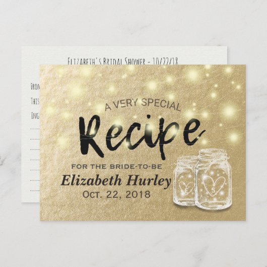 Invitation Carte Postale Fête des mariées Recette Mason Jar String Lights O (Devant / Derrière)