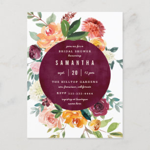 Invitation Carte Postale Fête des mariées Rose Blush & Burgundy Peonies