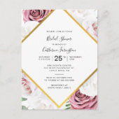 Invitation Carte Postale Fête des mariées rose florale élégante (Devant)