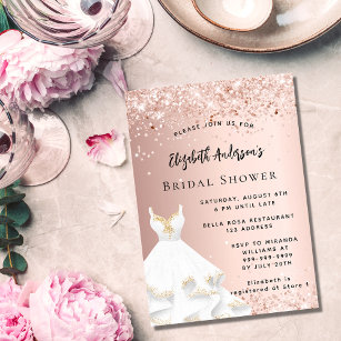 Invitation Carte Postale Fête des mariées rose or blanc robe élégante