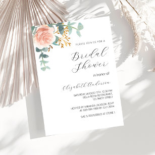 Invitation Carte Postale Fête des mariées rose or fleurie script de végétat